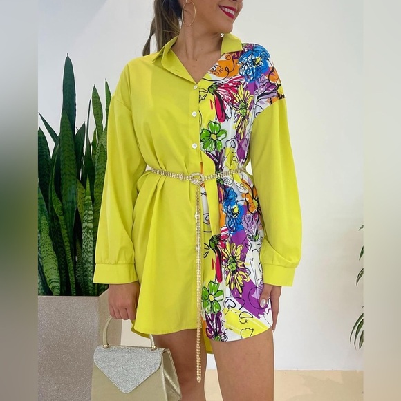 Floral Yellow Shirt Dress - Picture 2 of 6
